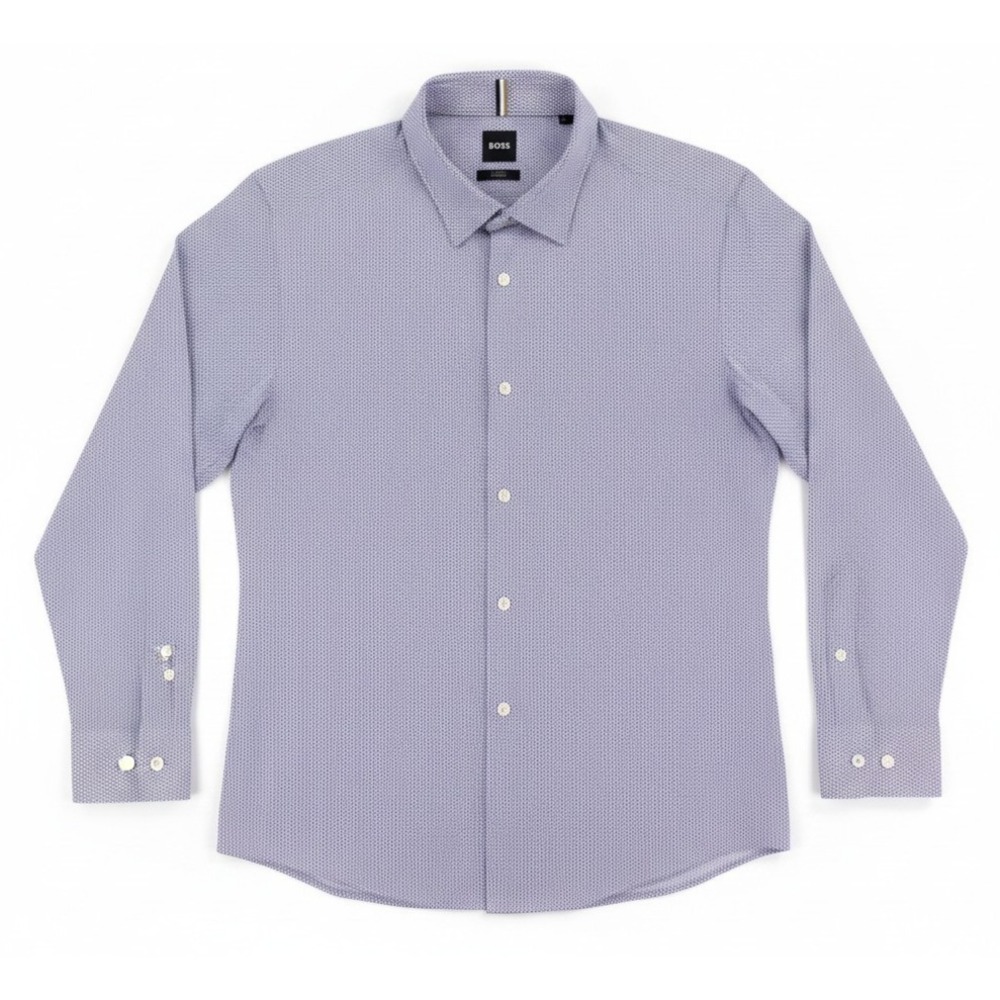 Hugo Boss Roan_F Shirt Mens Medium Blue Slim Fit Microdot Stretch Long Sleeve